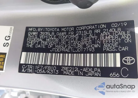 2020 Toyota Corolla Le z USA, uszkodzony, nr VIN JTDEPRAE1LJ017193